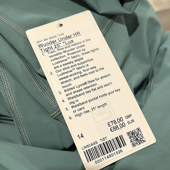 Lululemon Wunder Under High-Rise Tight 25" *Luxtreme
Tidewater Teal size 14 NWT - Picture 4 of 5
